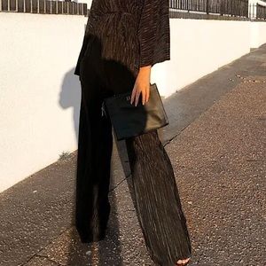 ZARA Coord Pleated Wide Leg Flowy Pants with matching long sleeve top. Size:XS